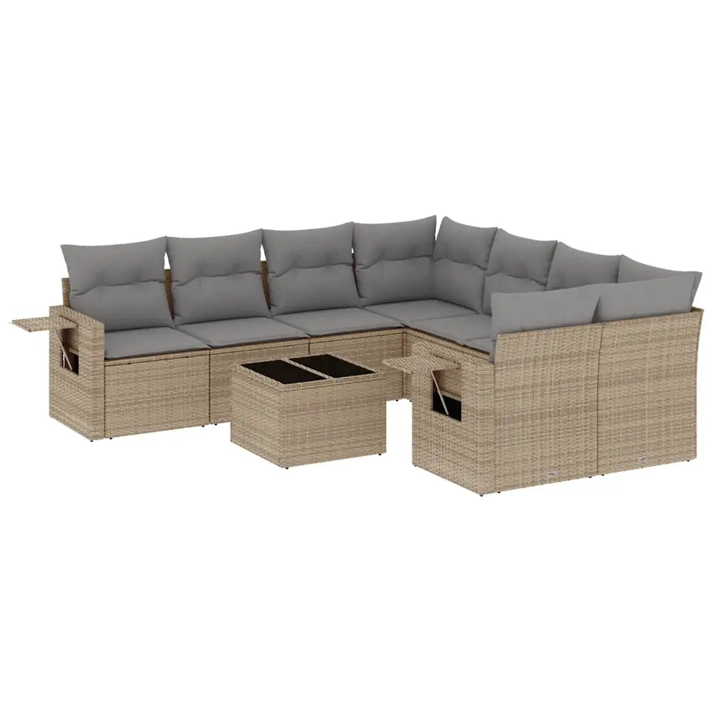 Set Divano da Giardino 9 pz con Cuscini Beige in Polyrattan 3252296