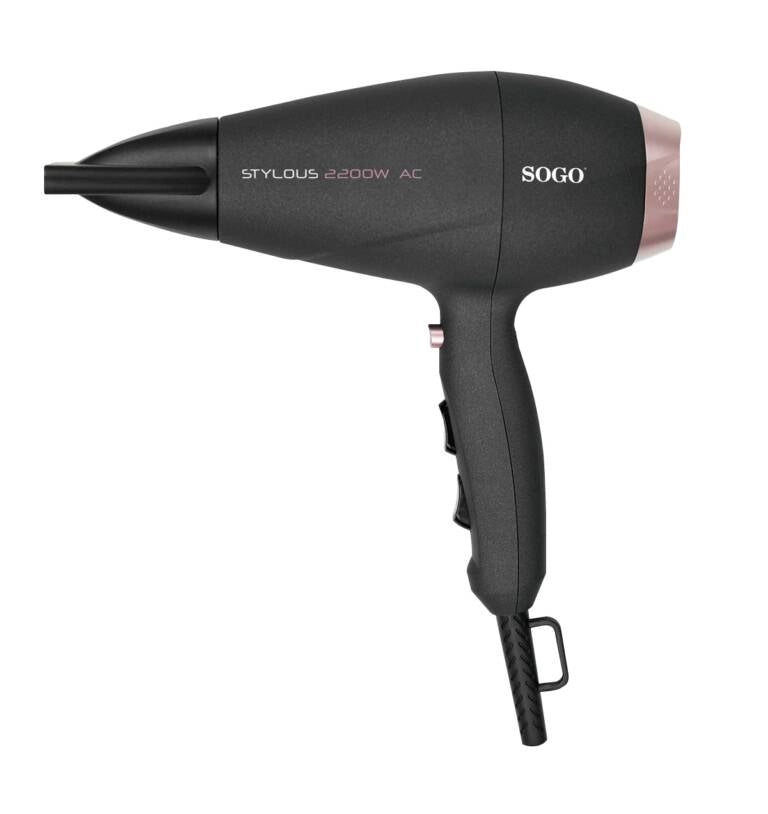 Asciugacapelli professionale ionico 2200W con diffusore e concentratore, 3 temperature e aria fredda cavo 3 m - Sogo