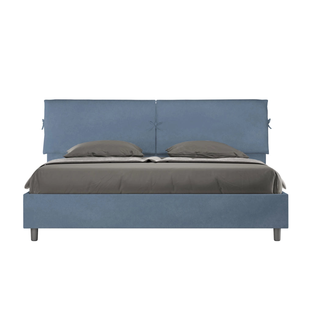 BS COM Letto matrimoniale king size con rete imbottito 180x200 microfibra blu