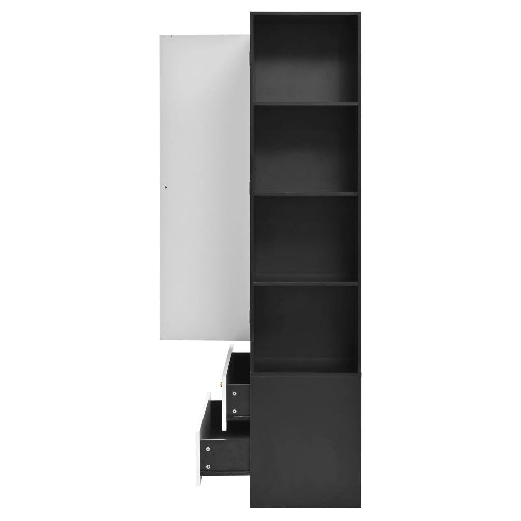 ARMADIO con specchio 80x40x180 cm Bianco+Nero
