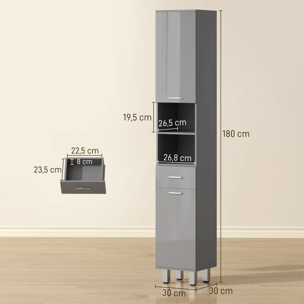 Mobile Bagno con Ripiani e Cassetto Regolabile ¨C Zephmum ¨C Grigio 40x30x60 cm
