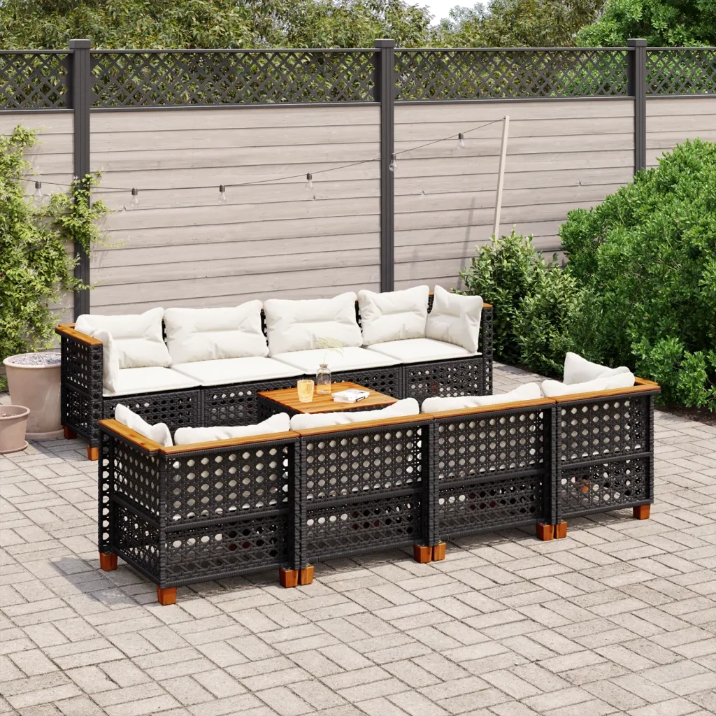 Set Divani da Giardino 9 pz con Cuscini Nero in Polyrattan 3261770