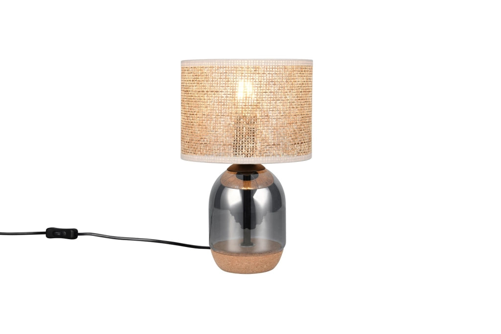 Lampada da tavolo Trio TARA vetro cromo, paralume vimini