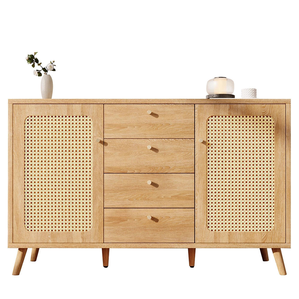 Buffet Commode con rotin - Xylo - 4 cassetti 2 ante scaffali regolabili