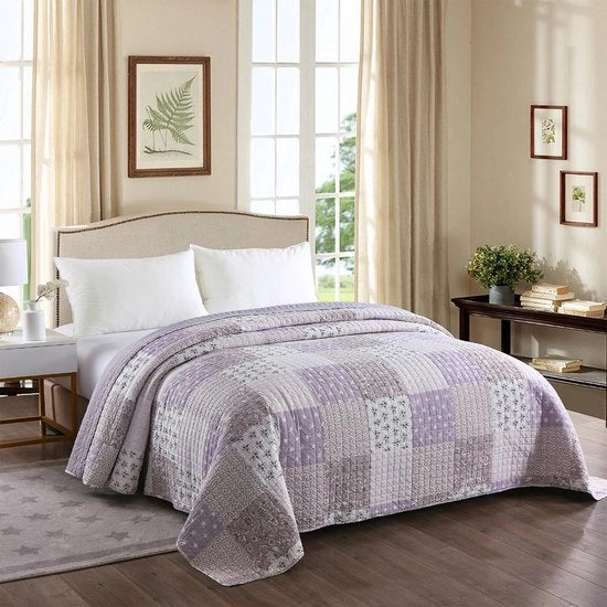 Bedsprei a due posti a patchwork blu e bianco 220x240cm