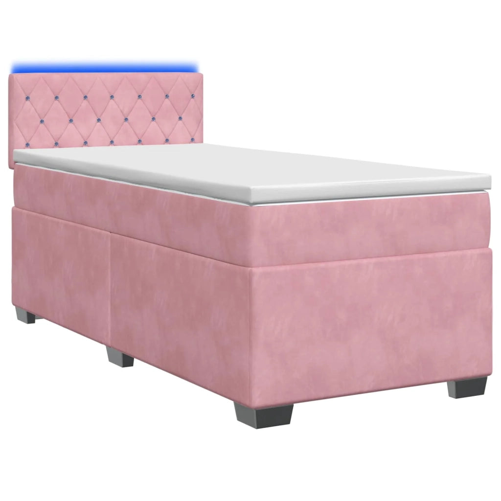 Letto con Box Spring, Materasso e LED Rosa 100 x 200 cm Velluto 3452119