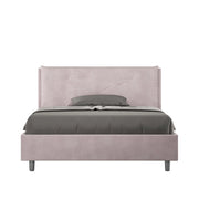 BS COM Letto matrimoniale francese con rete imbottito 140x210 microfibra glicine Large
