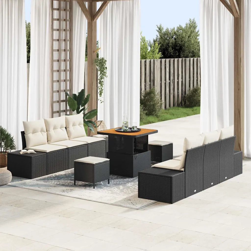 Set Divano da Giardino con cuscino 9 pcs Nero polyrattan 3362735
