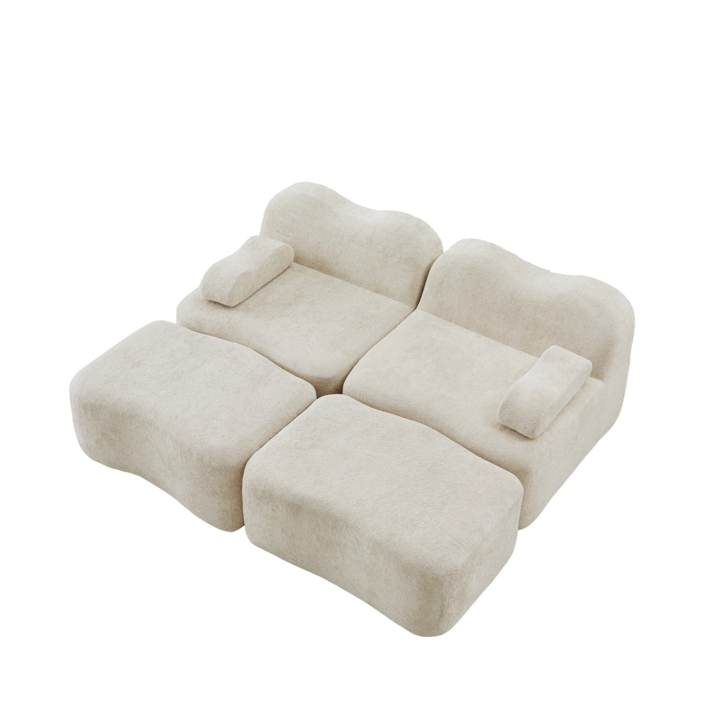 Divano Modulare 2 Posti con Ottomans ¨C MINIMAL ¨C Beige, Tessuto, Braccioli Mobili