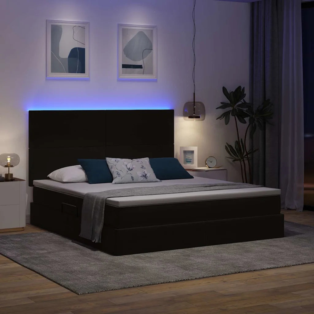 Letto con contenitore e LED con led Nero 160 x 200 cm Velluto