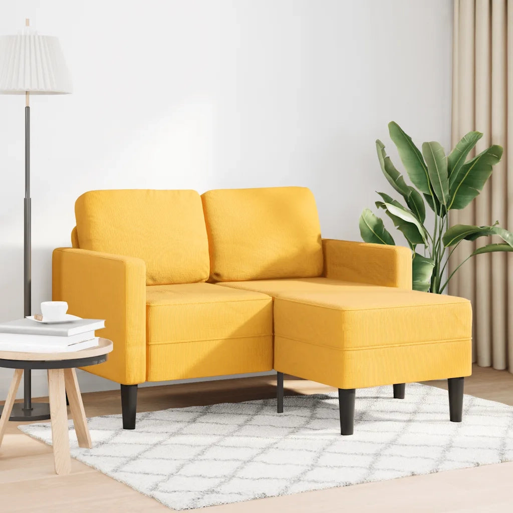 Divano 2 Posti con Chaise longue a L Giallo Chiaro 125 cm Lino 4107082