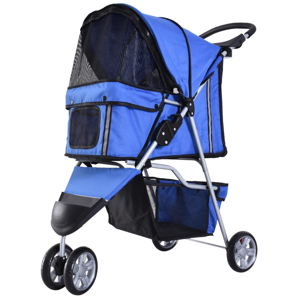 Passeggino per Cani Piccoli Pieghevole, Carrozzina per Cani con Ruote con Freni, Portabicchieri, Cestino Portaoggetti e Imbottitura Rimovibile e Lavabile, per Animali Domestici 10 kg, Blu