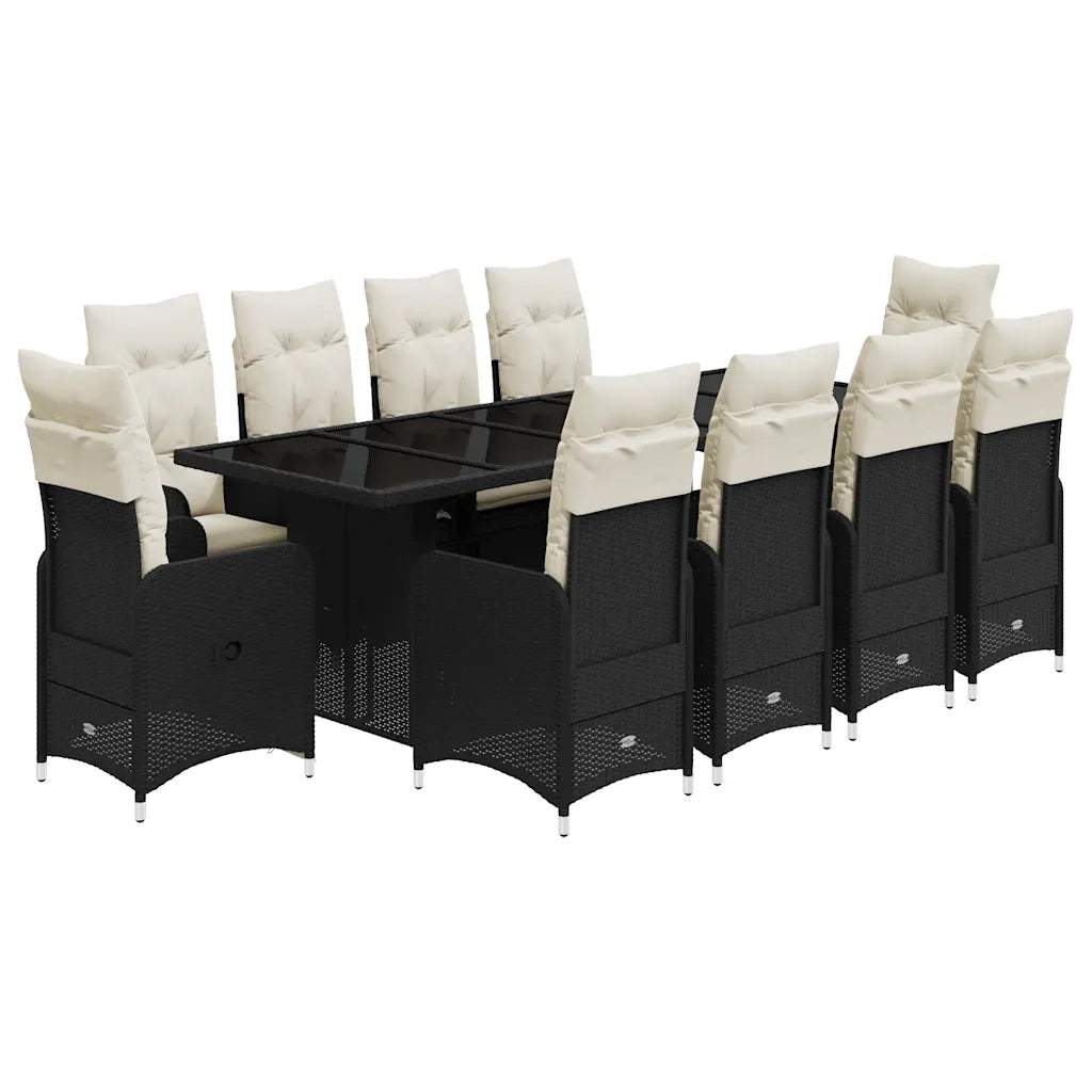 Set da Bistrò da Giardino 11 pz con Cuscini Nero in Polyrattan 3277276