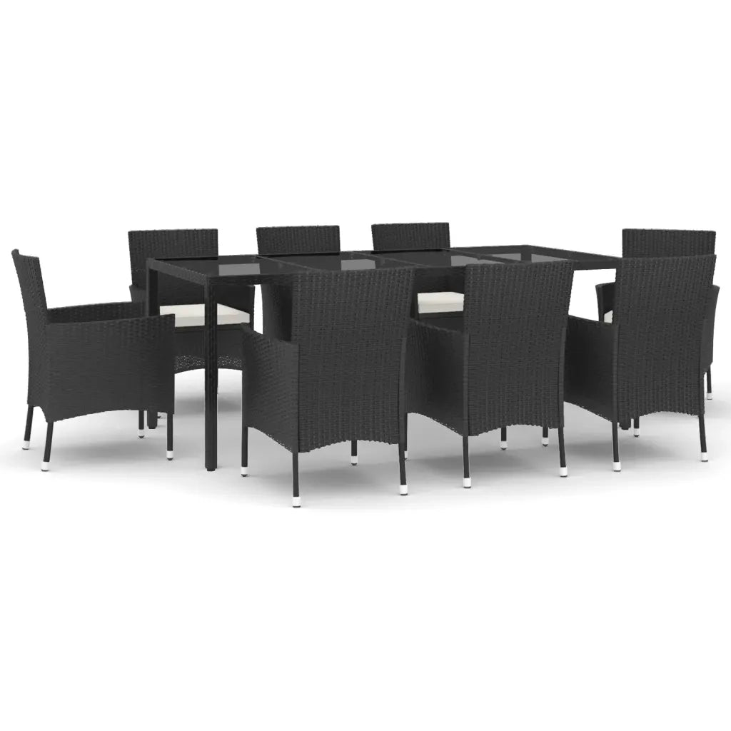 Set da Pranzo da Giardino 9 pz con Cuscini Nero in Polyrattan 3187322