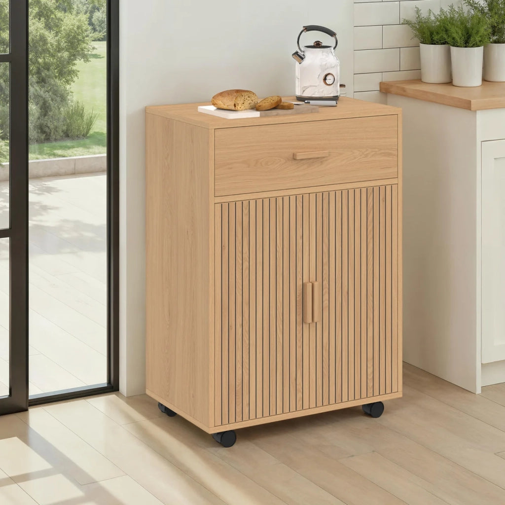 IDMarket - Credenza JULIETTE con cassetto in legno effetto doghe L.60 cm