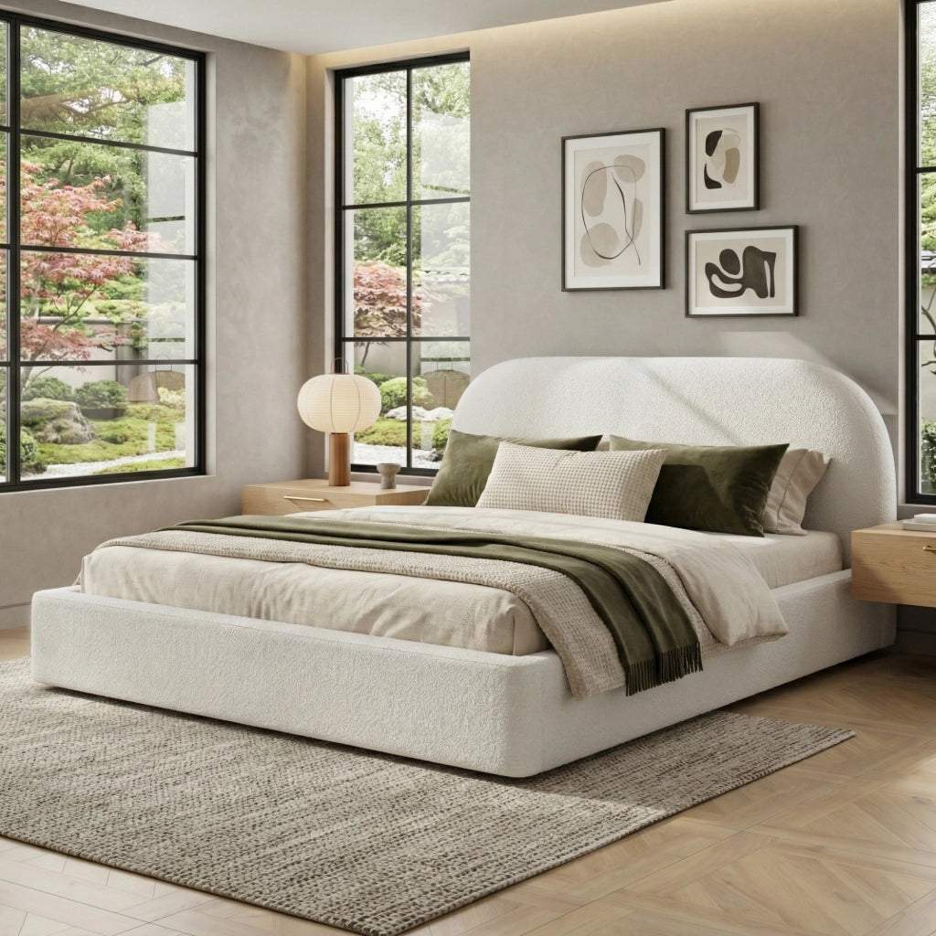 LETTO Imbottito 180 x 200 cm Bouclé Beige con rete a doghe