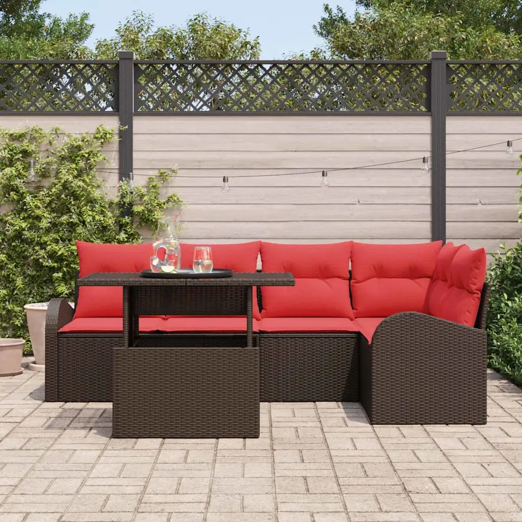 Set Divano da Giardino 6 pcs Marrone e rosso polyrattan 3348650