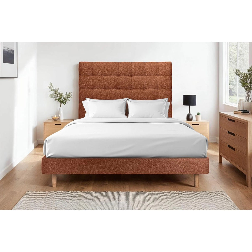 Letto 140x200 cm con testata imbottita - tessuto bouclé