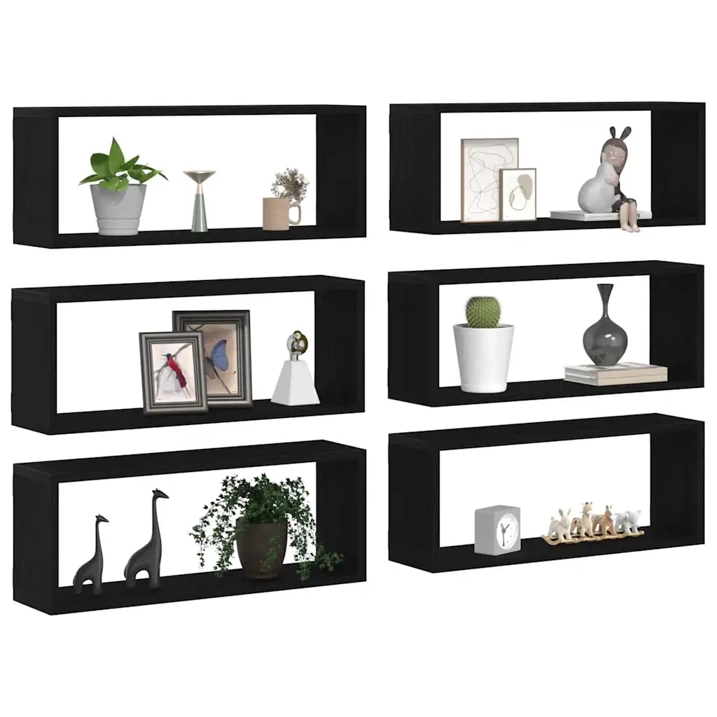 Scaffali da parete 6 pcs Rovere Nero 60 x 15 x 23 cm 862647