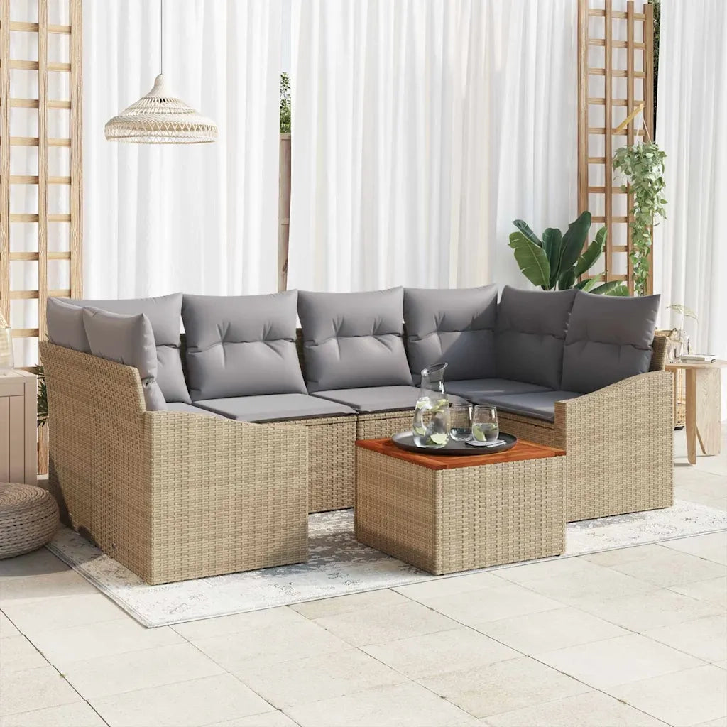 Set Divano da Giardino 7 pcs Beige e Grigio Chiaro polyrattan 3356453