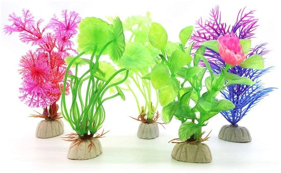 Decorazioni per acquario in plastica - 5 pezzi - Decorazioni per acquario - Piantine artificiali per acquario - Piccole - Facili da pulire