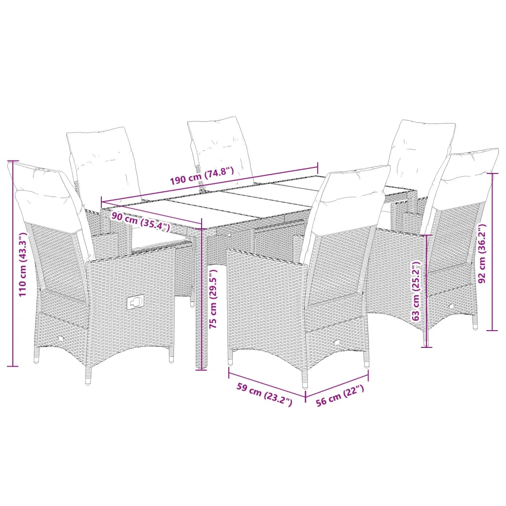 Set da Pranzo da Giardino 9 pz con Cuscini Nero in Polyrattan