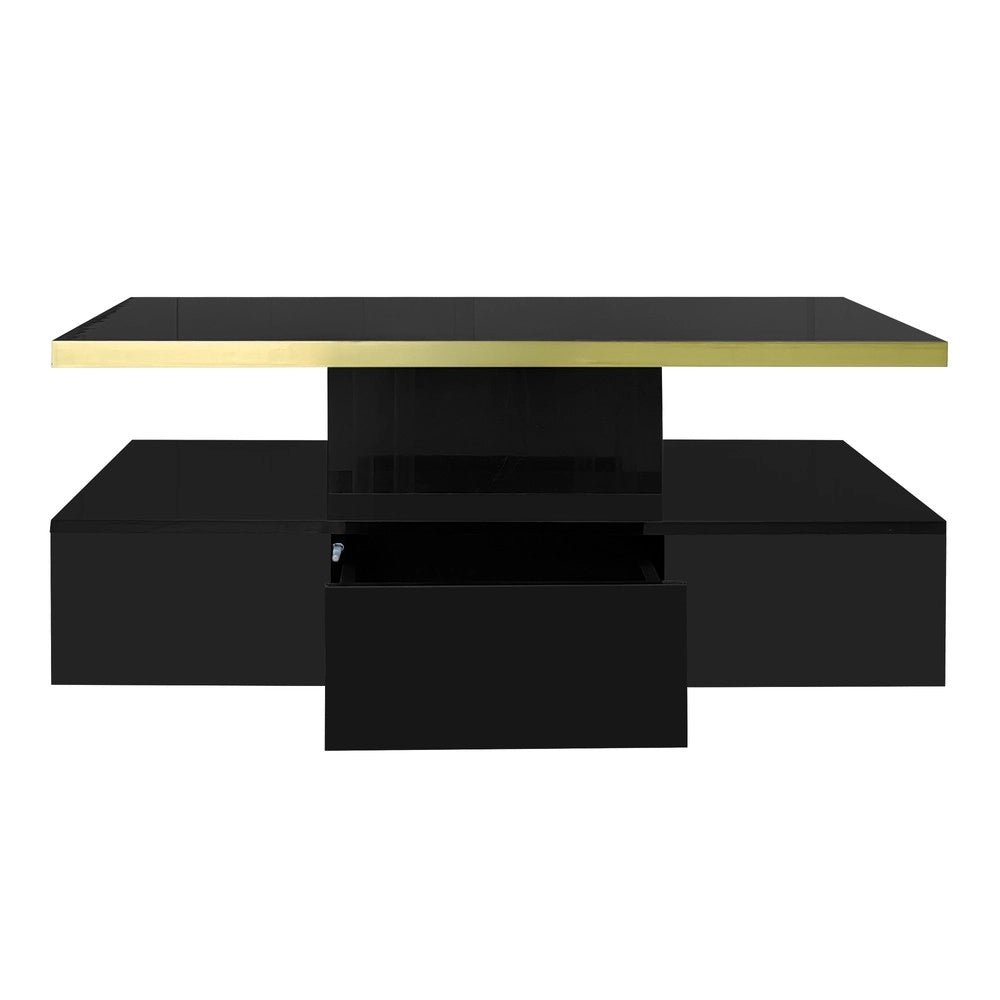 Tavolino da Caff¨¨ con Cassetti e LED ¨C MINIMAL ¨C Nero Lucido, 2 Ripiani