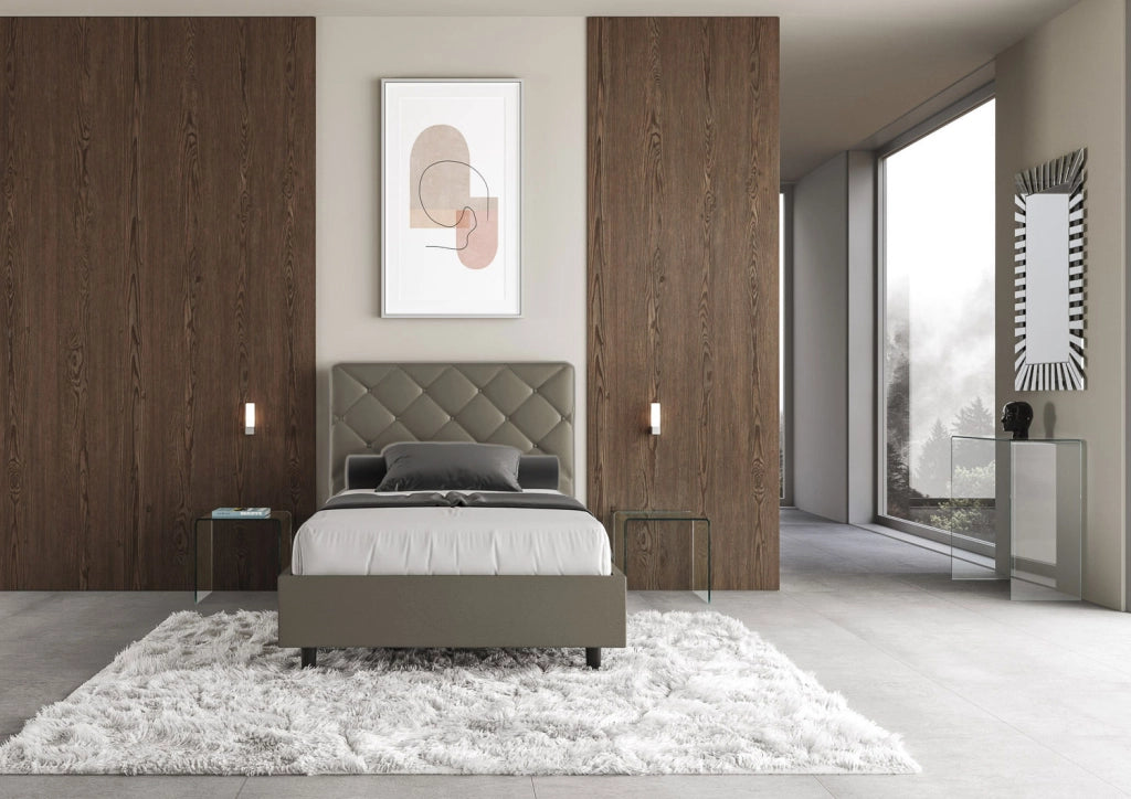 BS COM Letto una piazza e mezza con rete imbottito 120x190 similpelle cappuccino