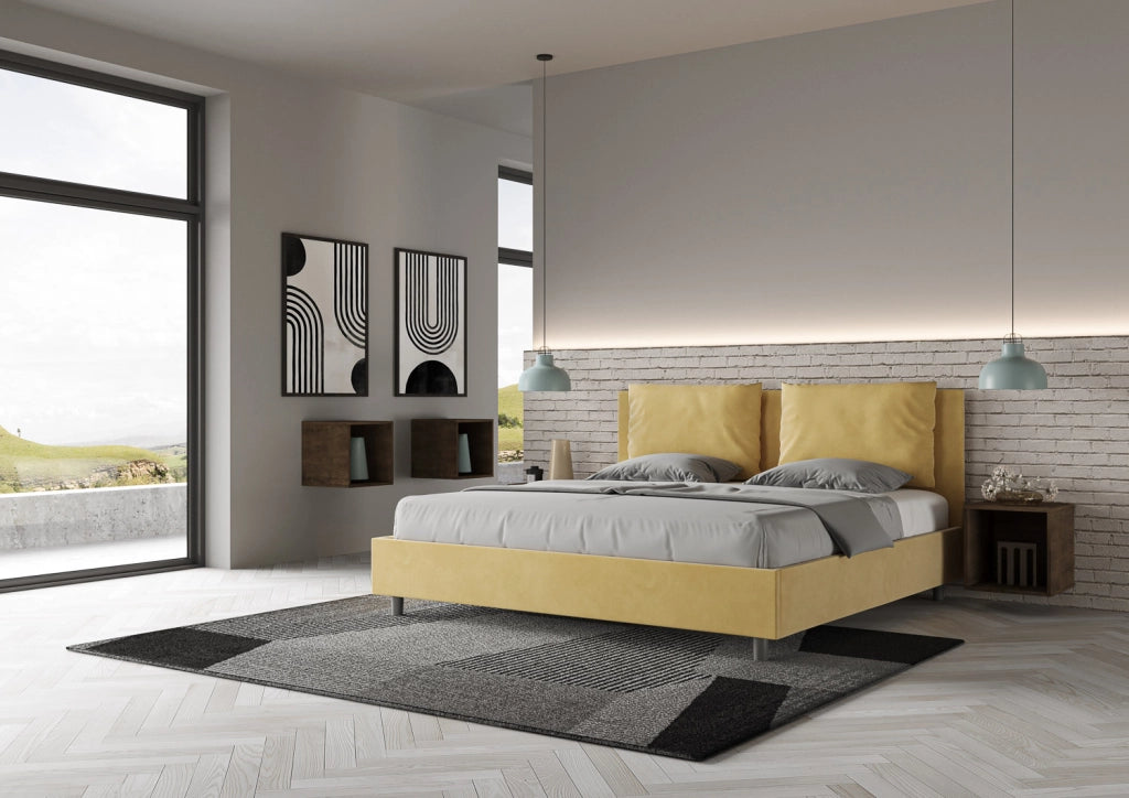 BS COM Letto senza rete imbottito 180x200 microfibra ocra