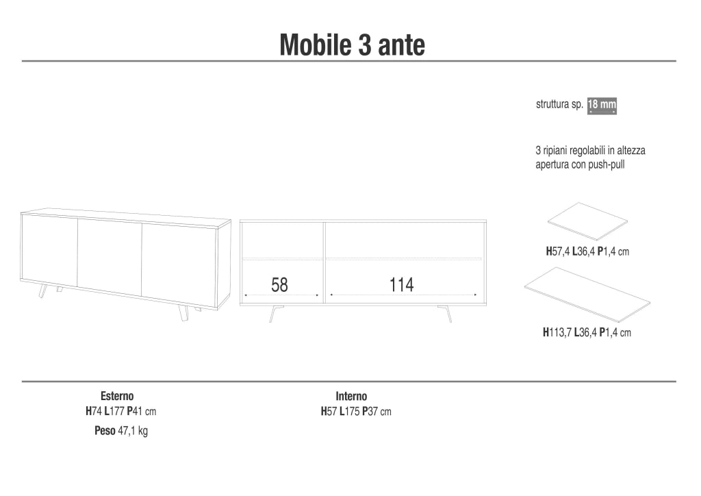 Buffet 3 ante VELBRUK bianco pietra