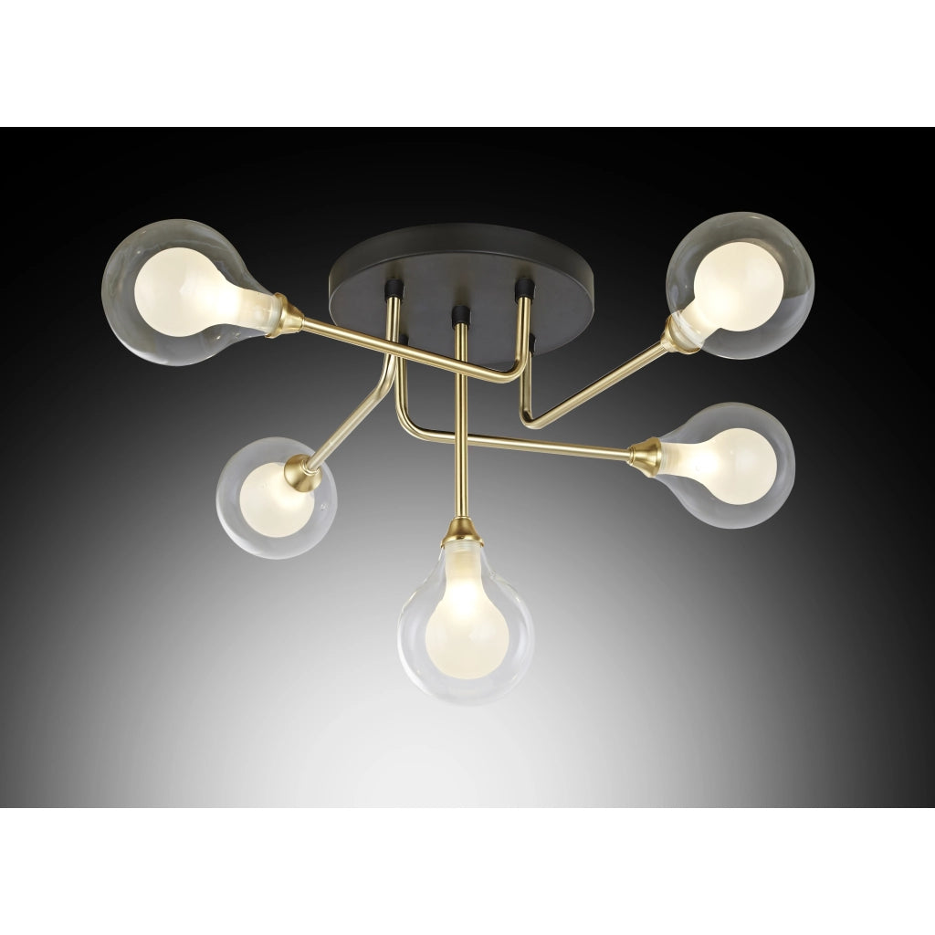 PLAFONIERA LEONOR 5 LUCI G9 D.58XH30CM NERA / ORO