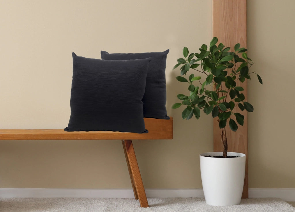 Coppia Cuscini Arredo Imbottiti Tessuto Ottoman In Tinta Unita Colore Nero 22 - 40x40 - Nero 22