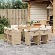 Set da Pranzo da Giardino 9 pz con Cuscini Beige in Polyrattan 3211204
