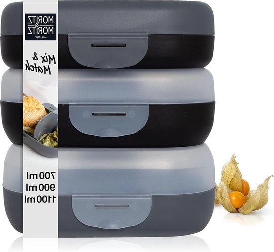 Scatola per panini con cassetti - Scatola per pranzo Mix & Match - 3 pezzi