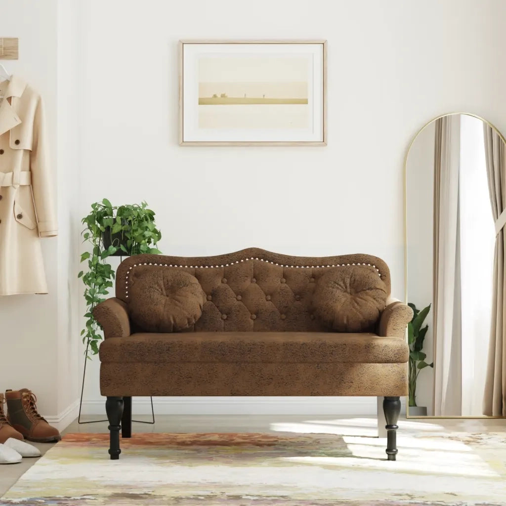 Panca con Cuscini-Sgabello-Divano Marrone 120,5x65x75 cm Similpelle Scamosciata