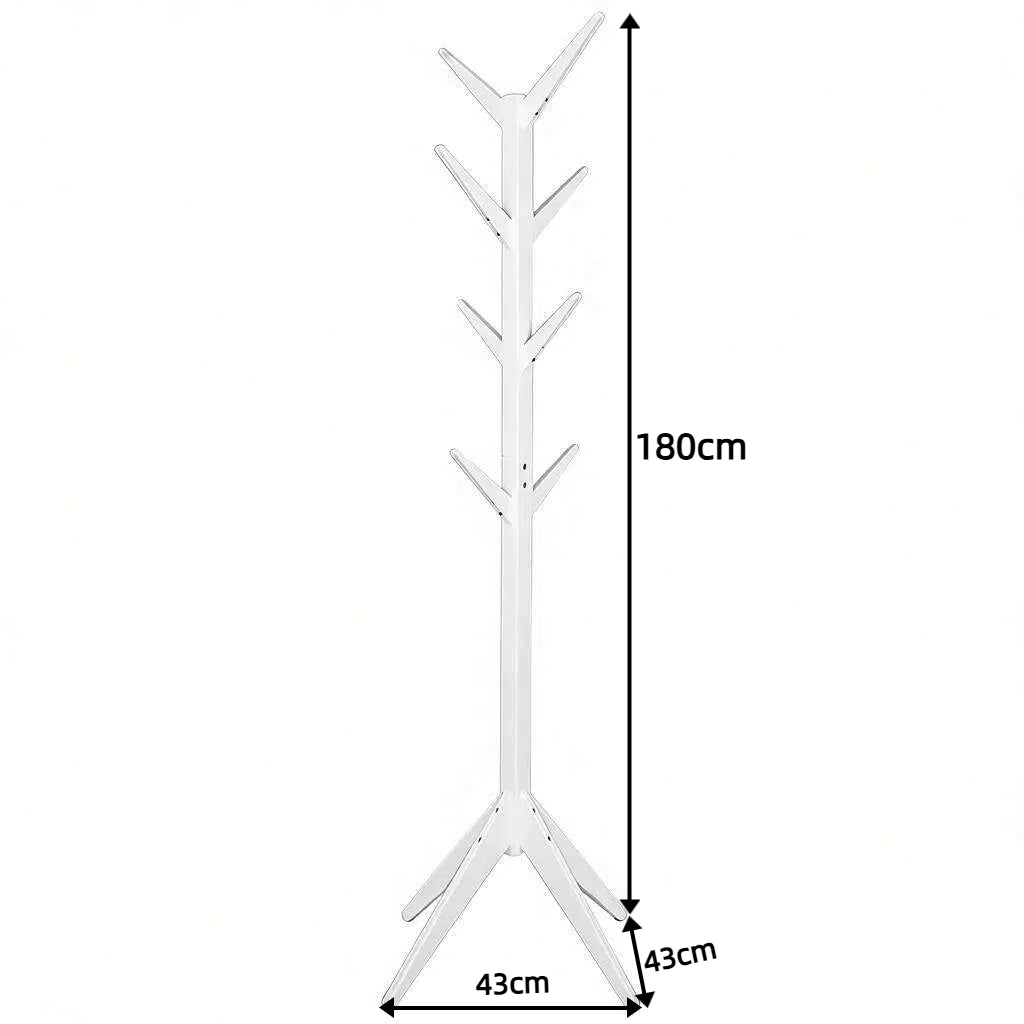 APPENDIABITI da Terra 43x43x180 cm in Legno Massello Bianco con 8 Ganci