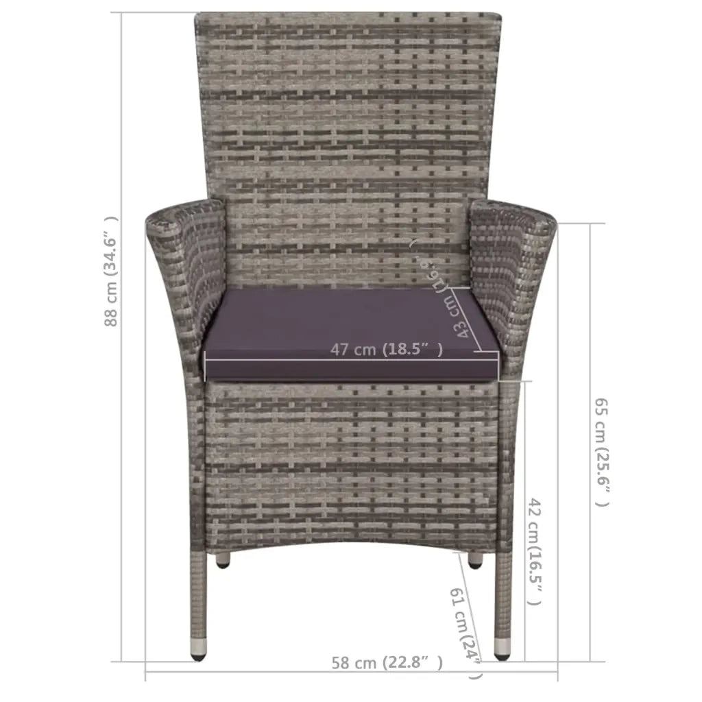 Sedia da Giardino | Sedie da Esterno con Sgabello e Cuscini in Polyrattan Grigio