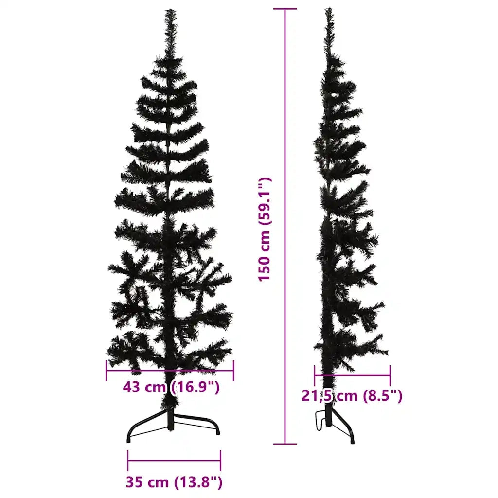 Albero Natale Artificiale Sottile a Metà e Supporto Nero 150 cm 344575