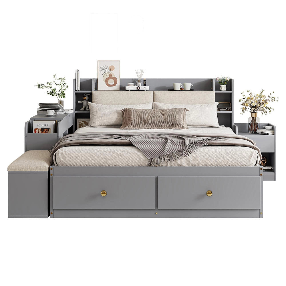 Letto combinato - Xylo - 140x200 cm contenitore grigio