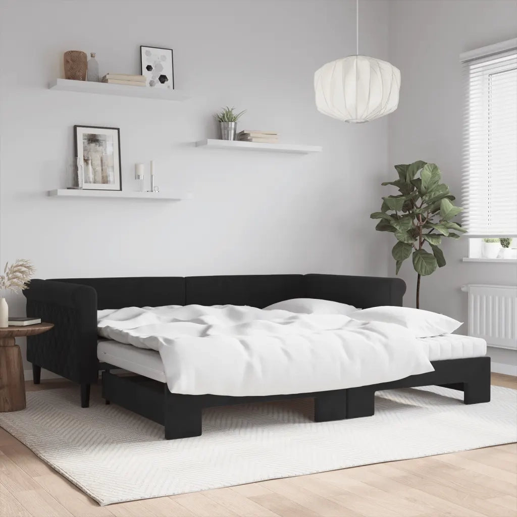 Divano Letto Estraibile con Materassi Nero 100x200 cm Velluto 3197806