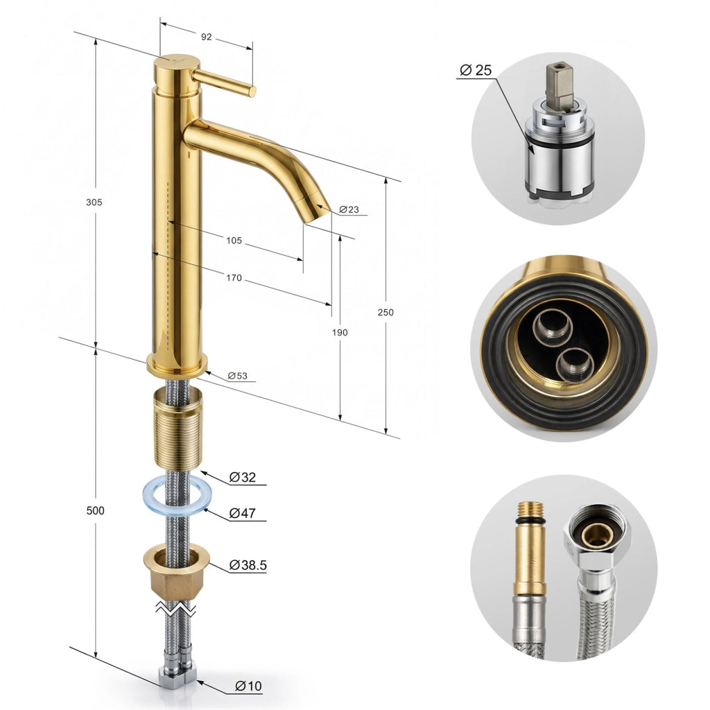 Rubinetto lavabo alto da appoggio miscelatore bagno oro VERTI