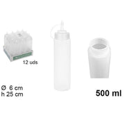 Trade Shop - Set 12pz Bottiglie Dosatore Plastica Beccuccio Per Salse Condimenti 500ml 102785 -