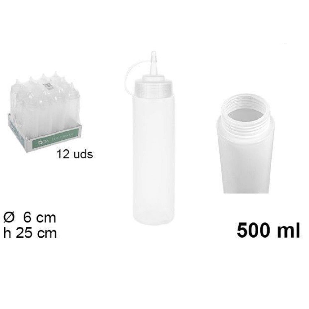 Trade Shop - Set 12pz Bottiglie Dosatore Plastica Beccuccio Per Salse Condimenti 500ml 102785 -