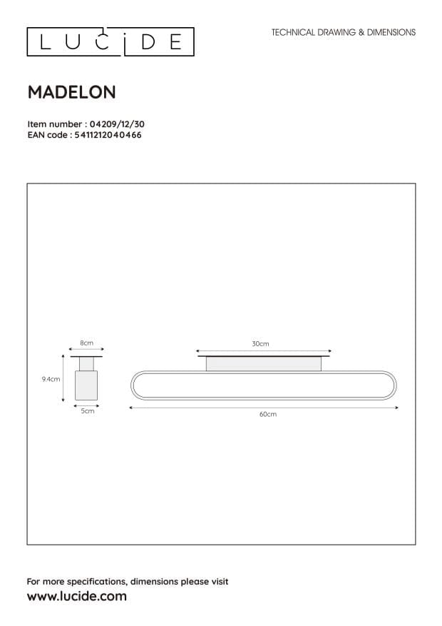 Applique Lucide Madelon LED 9W 2700K IP44 nero/bianco