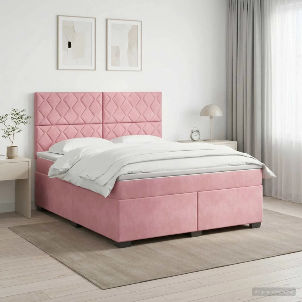 Letto box spring con materasso Rosa 160 x 200 cm Velluto 3455149