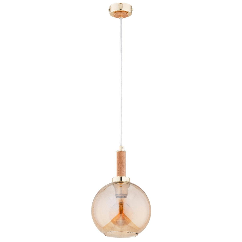 Lampada a sospensione Hetty Alfa oro legno vetro E27