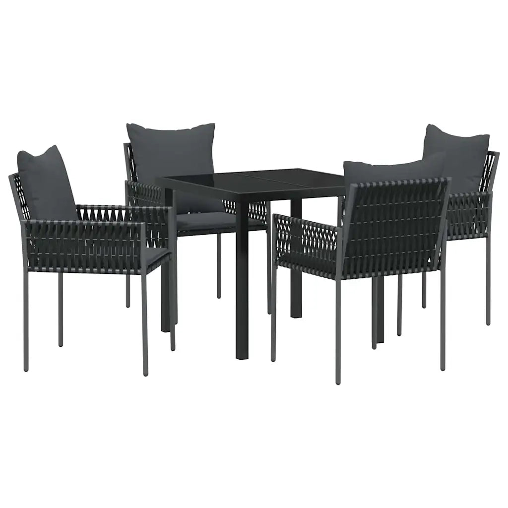 Set da Pranzo per Giardino 5 pcs Nero e Grigio Rattan in PE