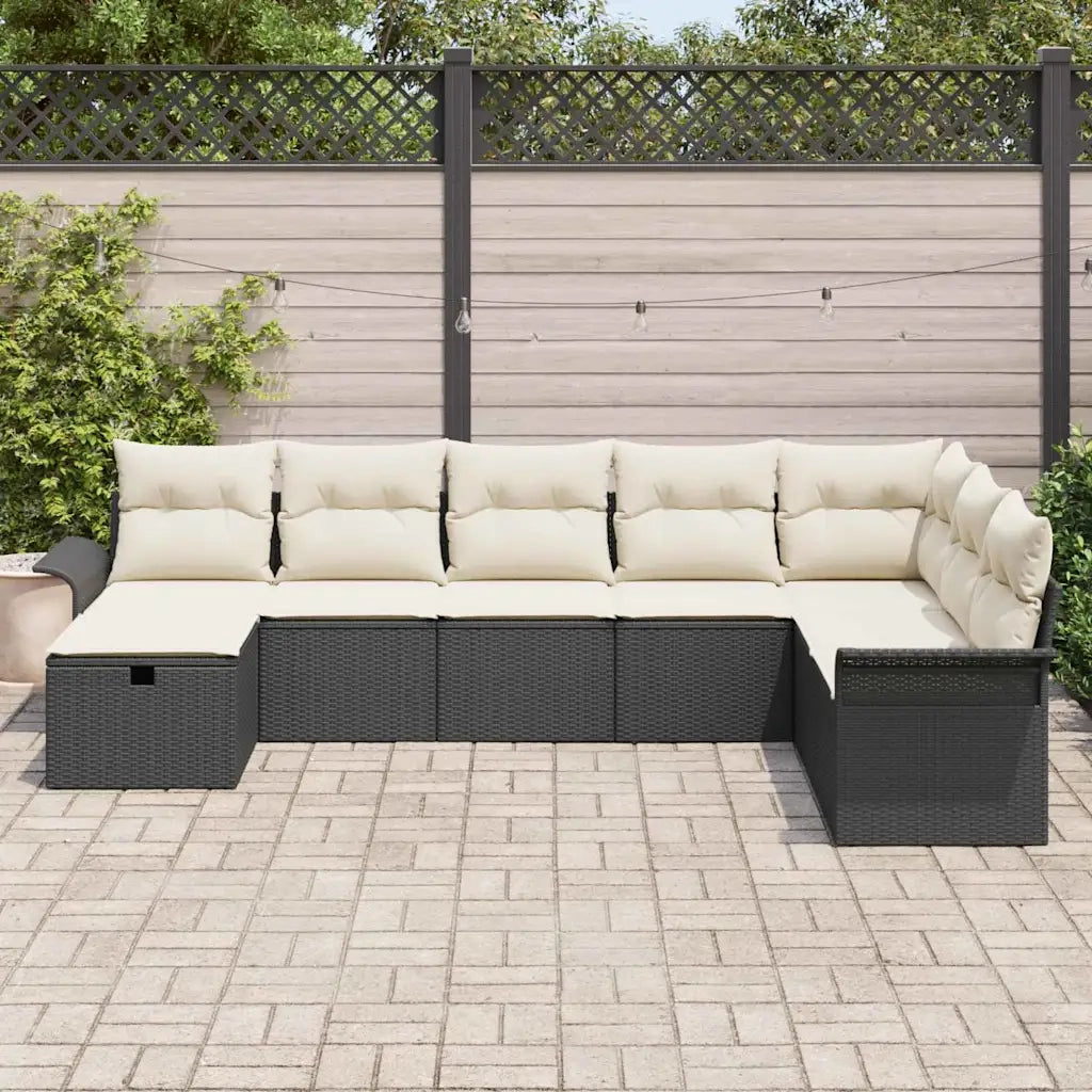 Set Divano da Giardino con cuscino 8 pcs Nero Poly Rattan