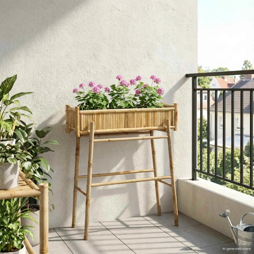Fioriere | Cassetta per fiori | Vaso da Giardino con Supporto Naturale 100 x 38 x 114 cm Bamb¨´