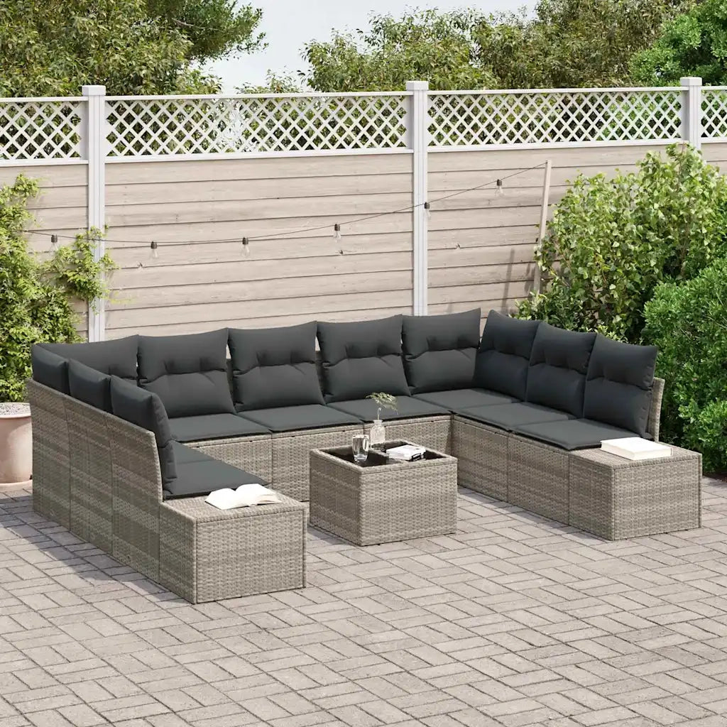 Set Divano da Giardino 10 pcs Grigio chiaro polyrattan 3347232